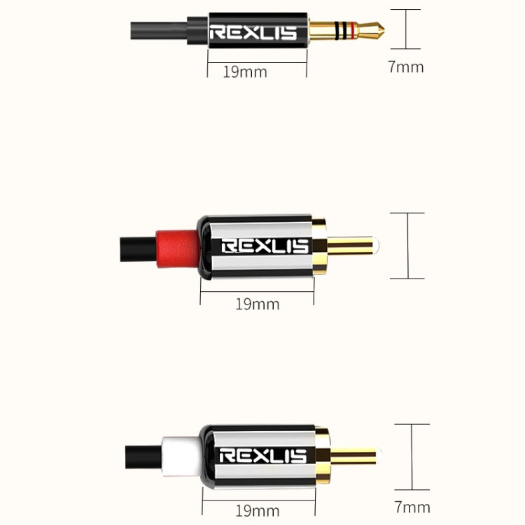 REXLIS 3635 3.5mm オスからデュアルRCA 金メッキプラグ 黒綿編みオーディオケーブル RCA入力インターフェースアクティブスピーカー用、長さ：1.8m