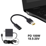 PD 100W 18.5-20V スクエアプラグから USB-C / Type-C アダプター ナイロン編みケーブル Lenovoノートパソコン用