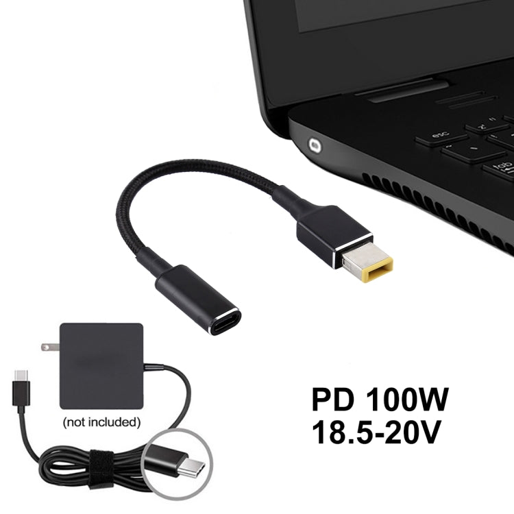 PD 100W 18.5-20V スクエアプラグから USB-C / Type-C アダプター ナイロン編みケーブル Lenovoノートパソコン用