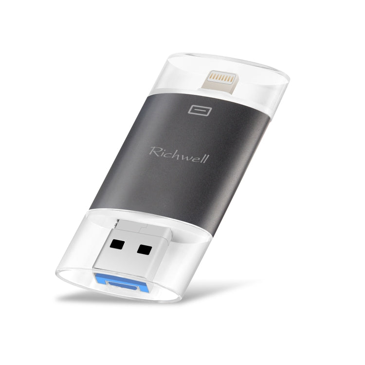 Richwell 3-in-1 128G Type-C + 8ピン + USB 3.0 メタルダブルカバー プッシュプル フラッシュディスク OTG機能付き