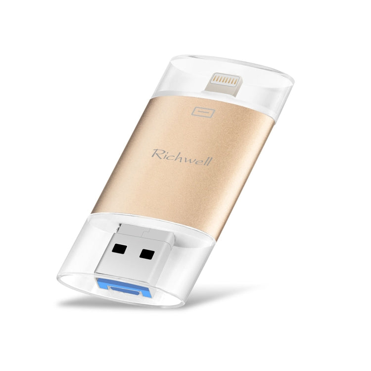 Richwell 3-in-1 128G Type-C + 8ピン + USB 3.0 メタルダブルカバー プッシュプル フラッシュディスク OTG機能付き
