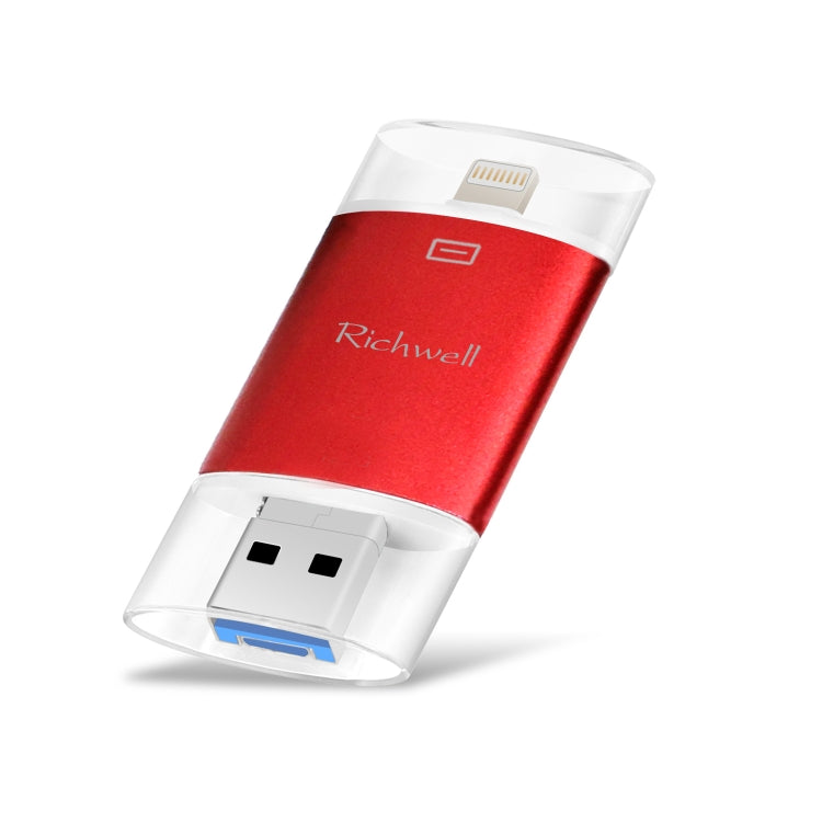 Richwell 3-in-1 128G Type-C + 8ピン + USB 3.0 メタルダブルカバー プッシュプル フラッシュディスク OTG機能付き