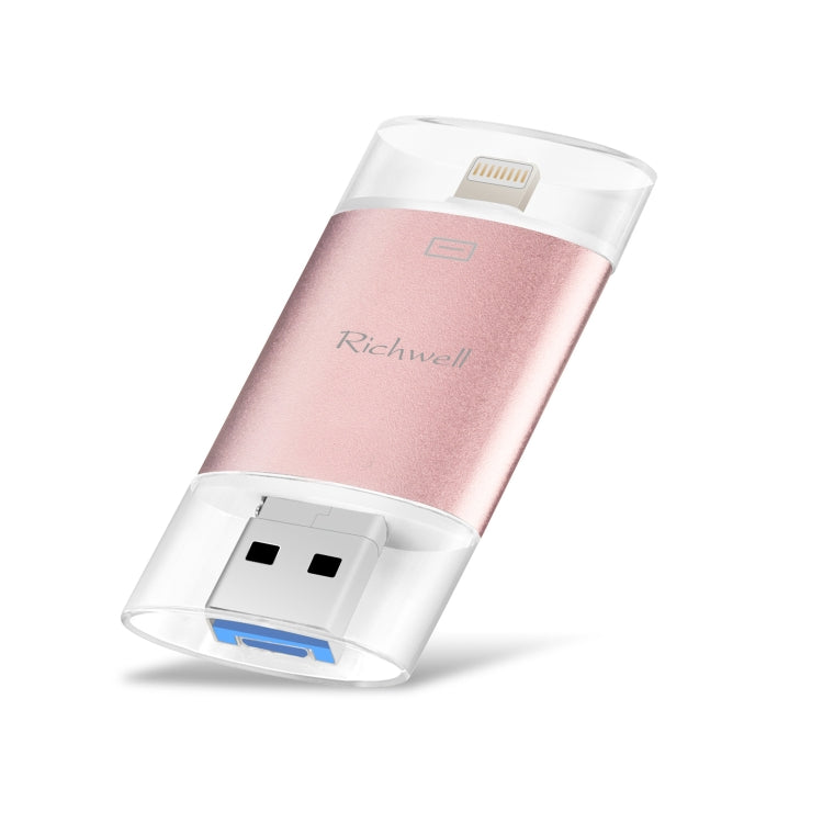 Richwell 3-in-1 128G Type-C + 8ピン + USB 3.0 メタルダブルカバー プッシュプル フラッシュディスク OTG機能付き