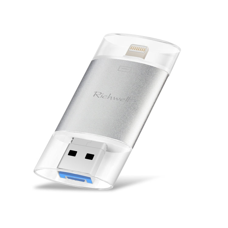Richwell 3-in-1 128G Type-C + 8ピン + USB 3.0 メタルダブルカバー プッシュプル フラッシュディスク OTG機能付き