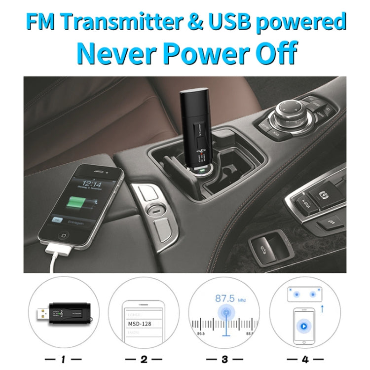 MSD128 2 in 1 USB Car Bluetooth Hands-free Call FM Transmitter with 3.5mm AUX Interface, MSD128
