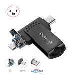 Richwell 3in1 32G Type-C + Micro USB + USB 3.0 メタルフラッシュディスク OTG機能付き