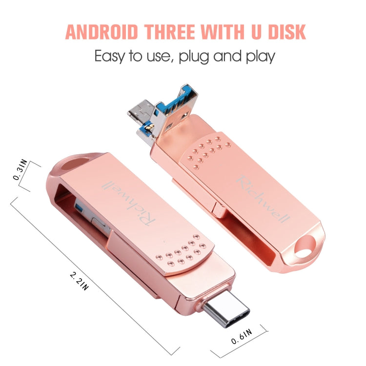 Richwell 3in1 32G Type-C + Micro USB + USB 3.0 メタルフラッシュディスク OTG機能付き