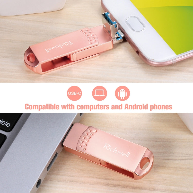 Richwell 3in1 32G Type-C + Micro USB + USB 3.0 メタルフラッシュディスク OTG機能付き