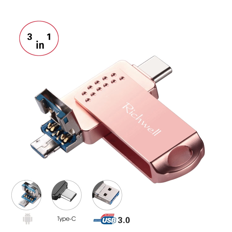 Richwell 3in1 32G Type-C + Micro USB + USB 3.0 メタルフラッシュディスク OTG機能付き