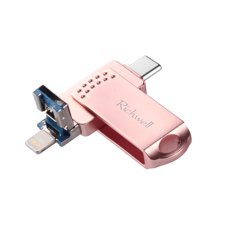Richwell 16G Type-C + 8ピン + USB 3.0 メタルプッシュプルフラッシュディスク OTG機能付き