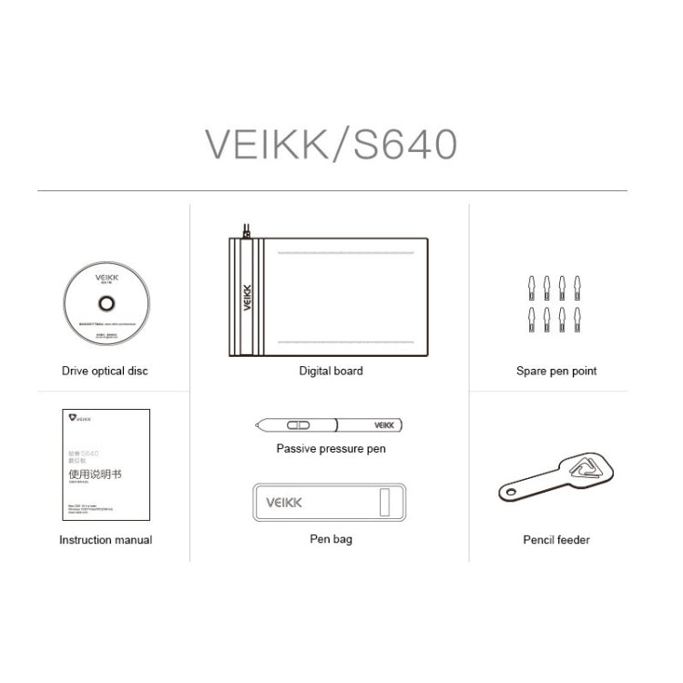 VEIKK S640 6x4インチ 5080 LPI 電子グラフィックタブレット S640