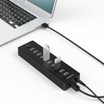 ORICO P10-U2 10ポート USB 2.0ハブ LED電源インジケーター付き & 1m USBケーブル（ブラック）