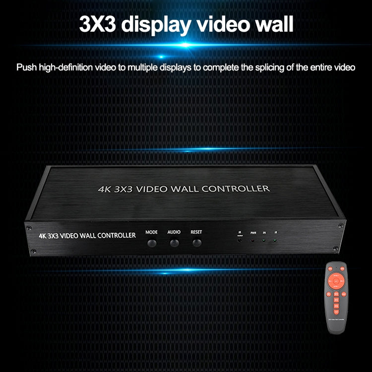 NK-BT88 4K 3X3 HDMIビデオウォールコントローラー マルチスクリーンスプライシングプロセッサー リモコン付き、EUプラグ、EUプラグ