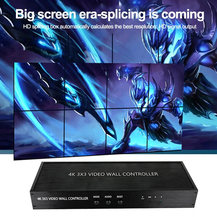 NK-BT88 4K 3X3 HDMIビデオウォールコントローラー マルチスクリーンスプライシングプロセッサー リモコン付き、EUプラグ、EUプラグ
