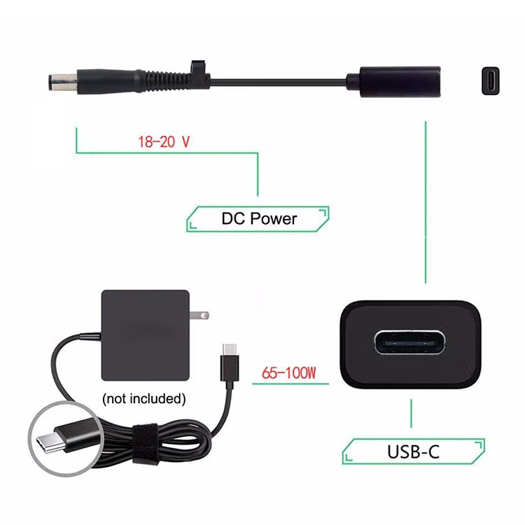 DP USB-C / Type-Cから7.4 x 0.6mm電源アダプター充電ケーブル HP用、2.4 x 0.6mm