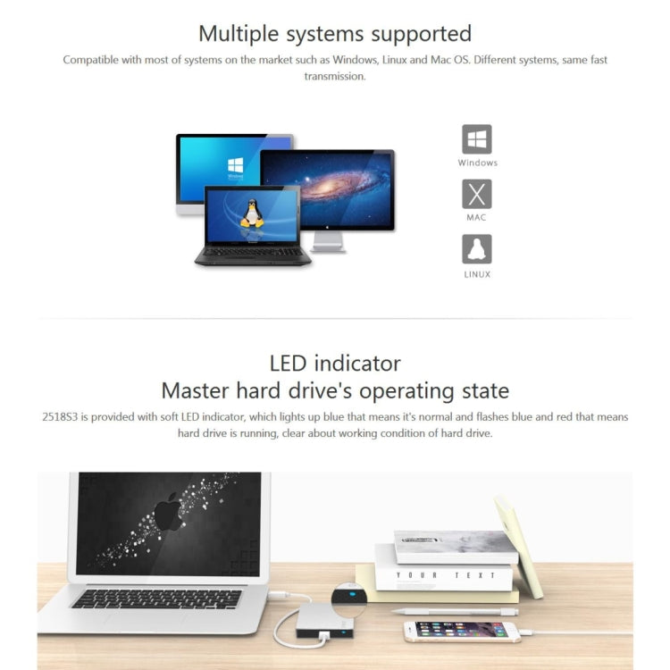 ORICO 2518S3 USB3.0 外付けハードディスクボックス 7mm & 9.5mm 2.5インチ SATA HDD / SSD用