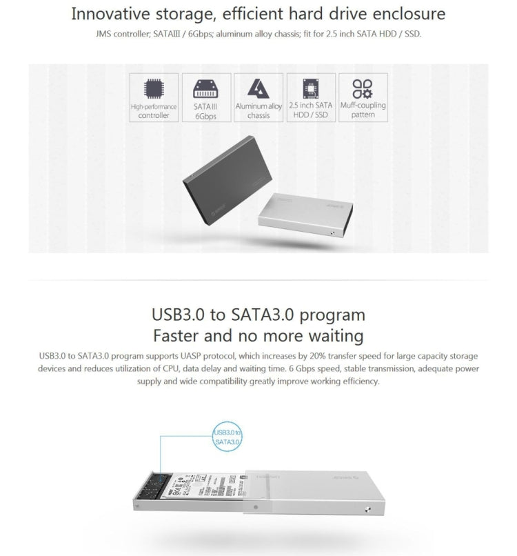 ORICO 2518S3 USB3.0 外付けハードディスクボックス 7mm & 9.5mm 2.5インチ SATA HDD / SSD用