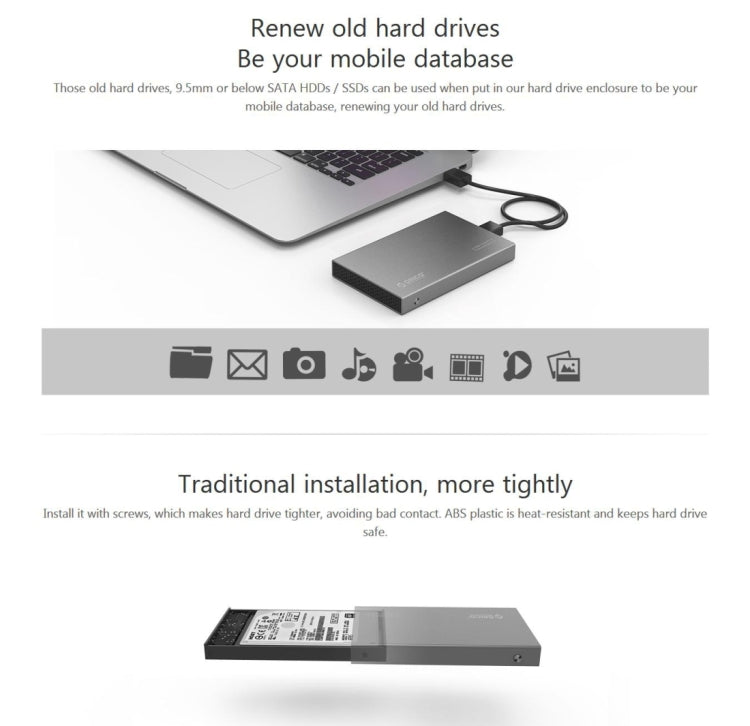 ORICO 2518S3 USB3.0 外付けハードディスクボックス 7mm & 9.5mm 2.5インチ SATA HDD / SSD用
