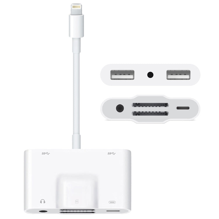 NK-1042 6イン1 8ピンオスからデュアルUSB + デュアルSDカード + 3.5mmオーディオインターフェース + 8ピン充電インターフェースメスカメラアダプター