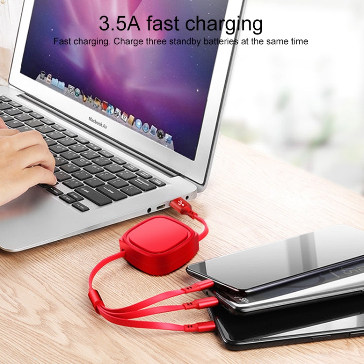 1.2m 3.5A最大 3イン1 USBからUSB-C / Type-C + 8ピン + Micro USB 伸縮充電ケーブル