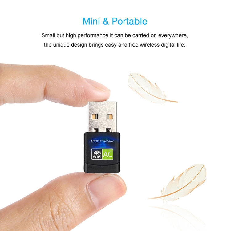 AC600Mbps 2.4GHz & 5GHz デュアルバンド USB 2.0 WiFi ドライバ不要アダプター 外付けネットワークカード、AC600Mbps