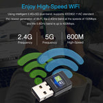AC600Mbps 2.4GHz & 5GHz デュアルバンド USB 2.0 WiFi ドライバ不要アダプター 外付けネットワークカード、AC600Mbps