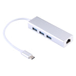 アルミシェル 3ポートUSB3.0ハブ + USB-C / Type-C ギガビットイーサネットアダプター、USB Type-C 1000Mbps