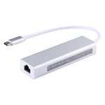アルミシェル 3ポートUSB3.0ハブ + USB-C / Type-C ギガビットイーサネットアダプター、USB Type-C 1000Mbps