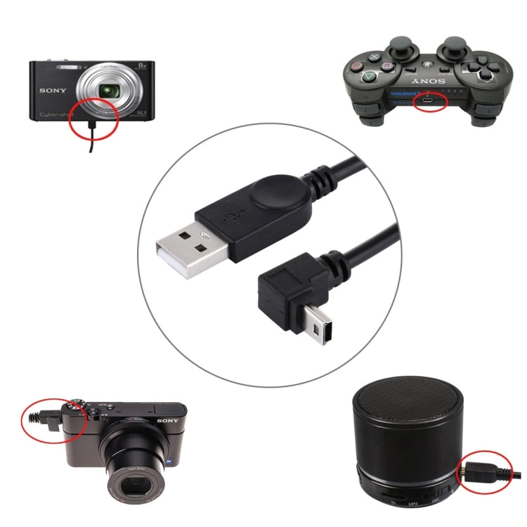 90度肘角度ミニUSBからUSBデータ/充電ケーブル、長さ: 28cm、肘角度ミニUSB