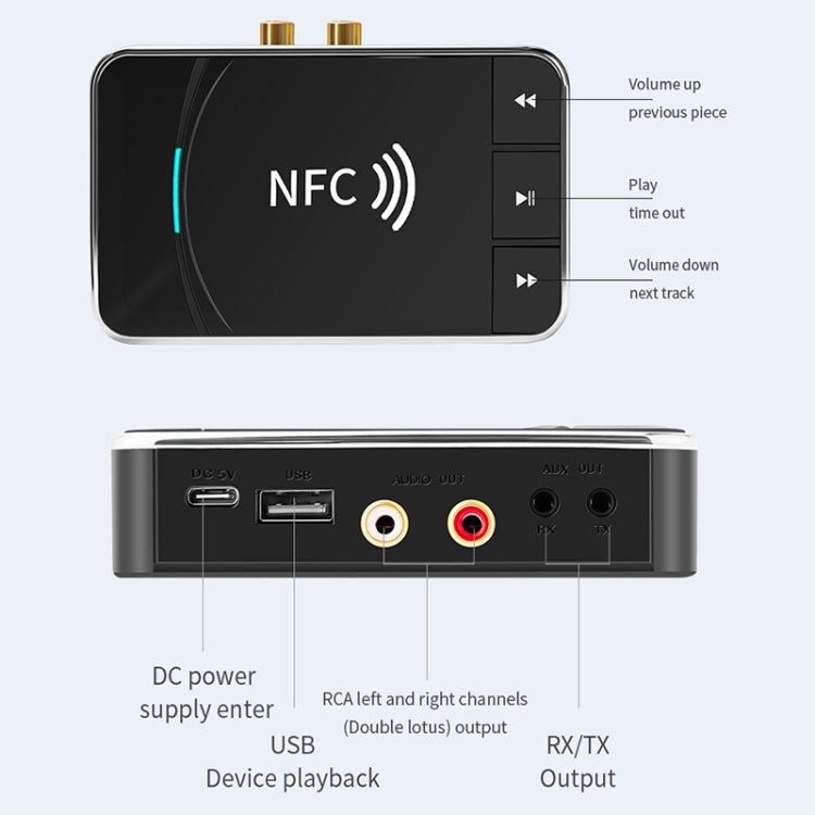 N100 NFCデスクトップBluetooth 5.0 レシーバー＆トランスミッター 車載Bluetoothスピーカーオーディオアダプター, N100