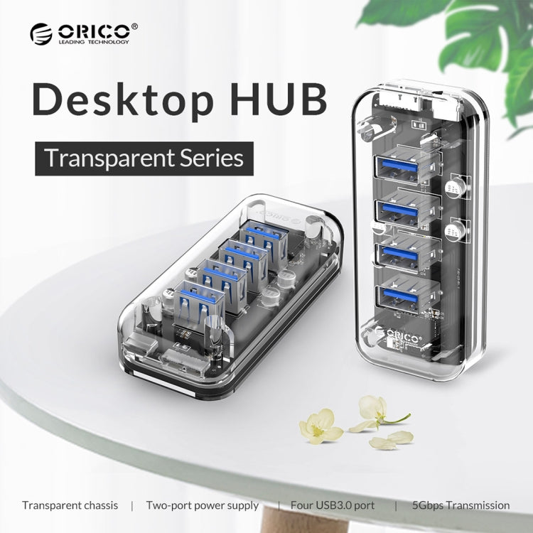 ORICO F4U 4ポート USB 3.0 5Gbps 高速伝送 デスクトップハブ 青色LEDインジケーター付き、4ポート
