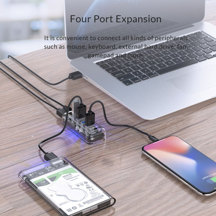 ORICO F4U 4ポート USB 3.0 5Gbps 高速伝送 デスクトップハブ 青色LEDインジケーター付き、4ポート
