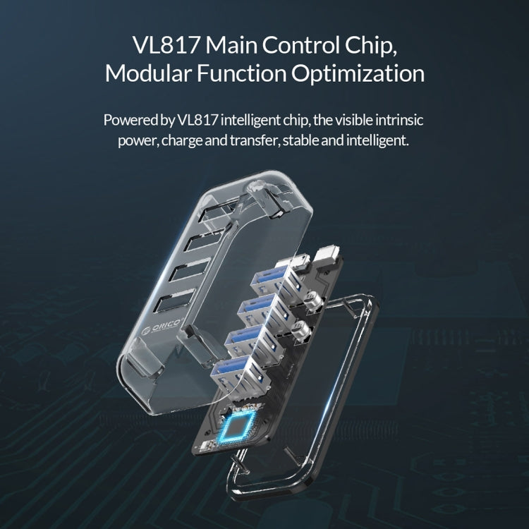 ORICO F4U 4ポート USB 3.0 5Gbps 高速伝送 デスクトップハブ 青色LEDインジケーター付き、4ポート