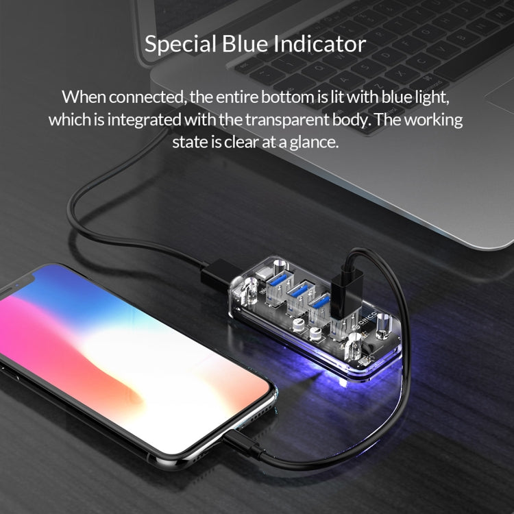 ORICO F4U 4ポート USB 3.0 5Gbps 高速伝送 デスクトップハブ 青色LEDインジケーター付き、4ポート