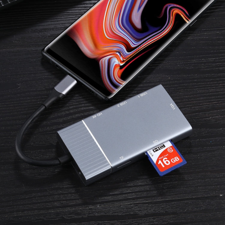 7-in-1 デュアル USB 3.0 + TF/SD + HDMI/VGA + 3.5mmジャック + Type-C / USB-C 多機能 USB-C ドックステーション、2xUSB3.0+TF/SD+HDMI/VGA+3.5mm