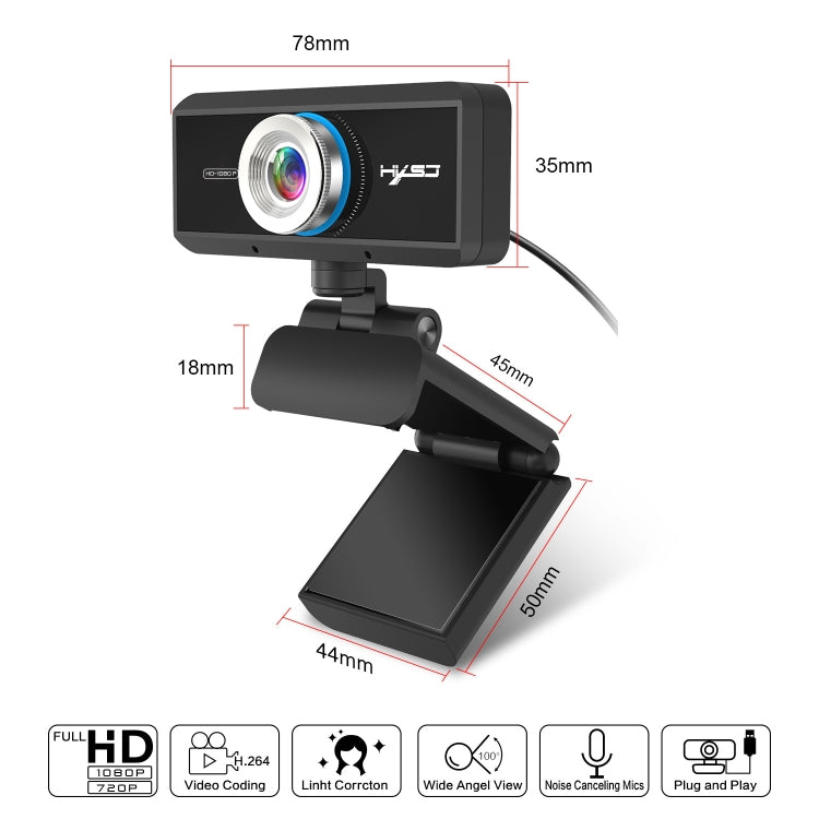 HXSJ S4 1080P 調整可能180度HDマニュアルフォーカスビデオウェブカメラ PCカメラ マイク付き