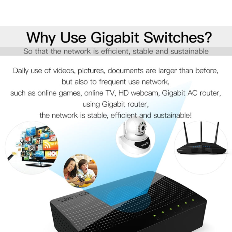 Tenda SG105 ミニ 5ポート 1000Mbps ファーストギガビットイーサネットネットワークスイッチ LANハブ、Tenda SG105 5ポート ブラック