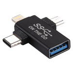 3in1 USB 3.0-8ピン＋マイクロUSB＋USB-C / Type-Cインターフェース多機能OTGアダプター
