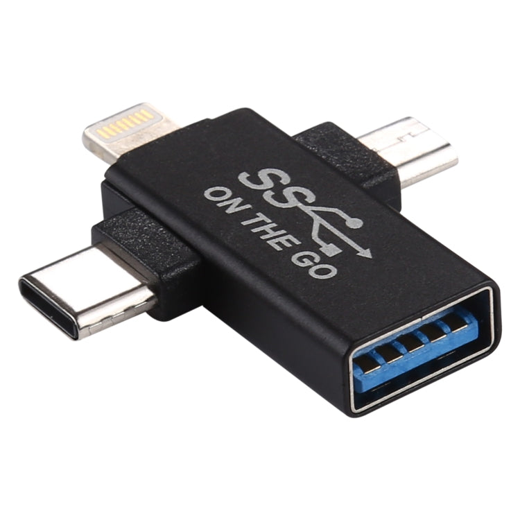3in1 USB 3.0-8ピン＋マイクロUSB＋USB-C / Type-Cインターフェース多機能OTGアダプター