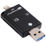 NK-208 3イン1 i-Flash TFカード / SDカードリーダー 8ピン + USB 2.0 + マイクロUSB対応（ブラック）、NK-208 ホワイト、NK-208 ブラック