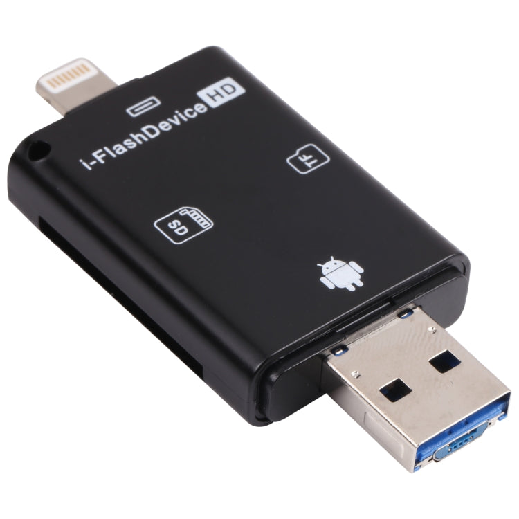 NK-208 3イン1 i-Flash TFカード / SDカードリーダー 8ピン + USB 2.0 + マイクロUSB対応（ブラック）、NK-208 ホワイト、NK-208 ブラック