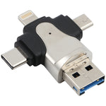 4イン1 8ピン + USB-C / Type-C + マイクロUSB + USB 3.0 オス TFカードリーダー、4イン1