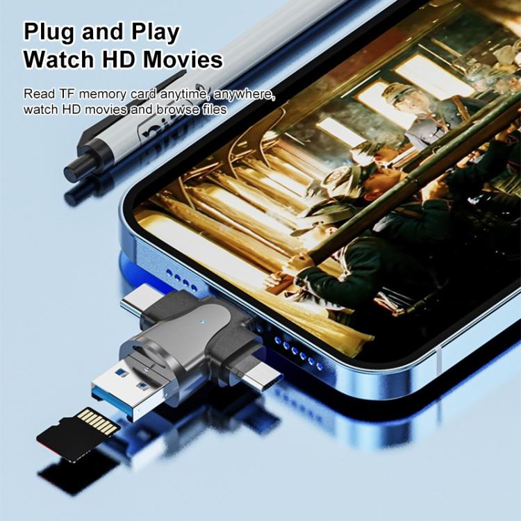 4イン1 8ピン + USB-C / Type-C + マイクロUSB + USB 3.0 オス TFカードリーダー、4イン1