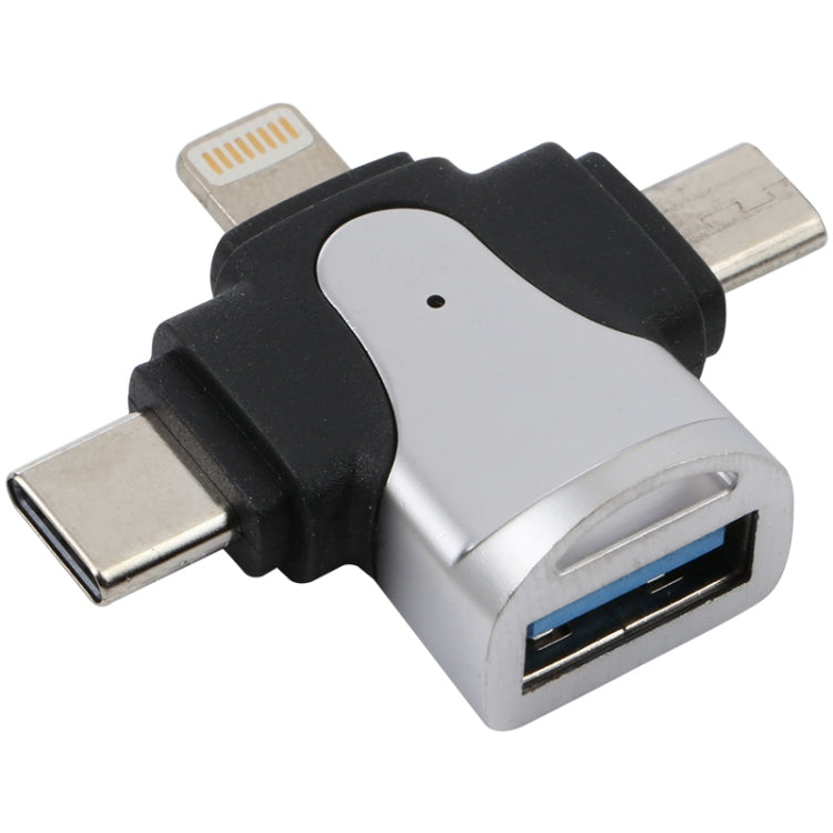 3イン1 8ピン + USB-C / Type-C + マイクロUSB オスからUSB 3.0 メス 亜鉛合金アダプター