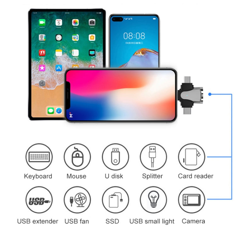 3イン1 8ピン + USB-C / Type-C + マイクロUSB オスからUSB 3.0 メス 亜鉛合金アダプター