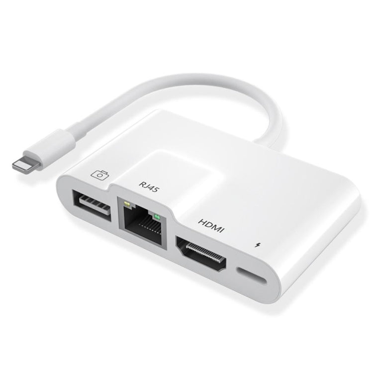 4イン1 8ピンオスから8ピン電源 + RJ45イーサネット + HDMI + USBカメラメス OTGデジタルAVアダプター、RJ45イーサネット