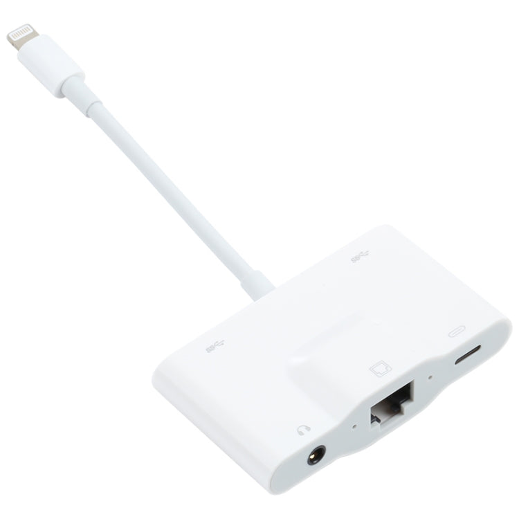 NK-1033 5イン1 8ピンオスからデュアルUSB + 3.5mm AUX + イーサネット + 8ピン電源メスアダプター、NK-1033