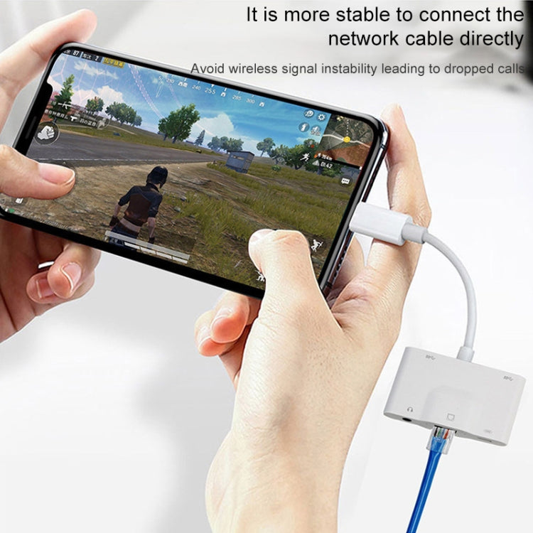 NK-1033 5イン1 8ピンオスからデュアルUSB + 3.5mm AUX + イーサネット + 8ピン電源メスアダプター、NK-1033