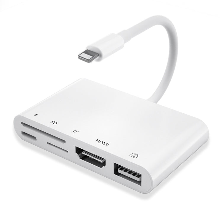 5イン1 8ピンオスからUSB + HDMI + TF / SDカードスロット + 8ピン電源メス OTGデジタルAVアダプター、TF / SDカードスロット付き