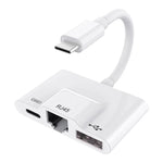 3in1 USB-C / Type-Cオス-USB＋100M RJ45イーサネット＋Type-C電源メスアダプター、3in1